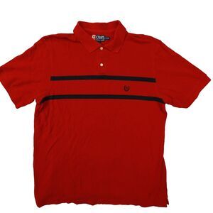 Vintage Chaps Ralph Lauren Red Navy Blue Chest Stripe Crested Polo Shirt Size XL